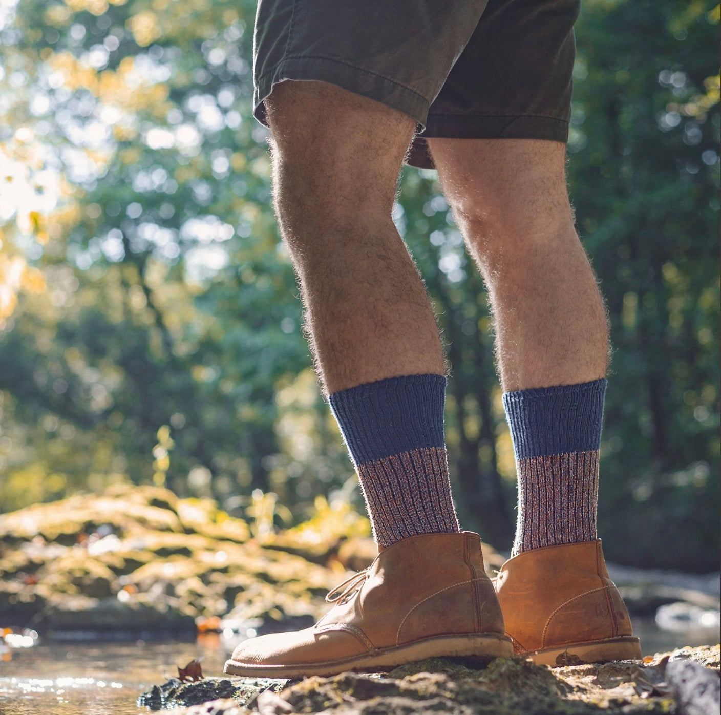 Slub Effect Cushioned Boot Sock - Blue