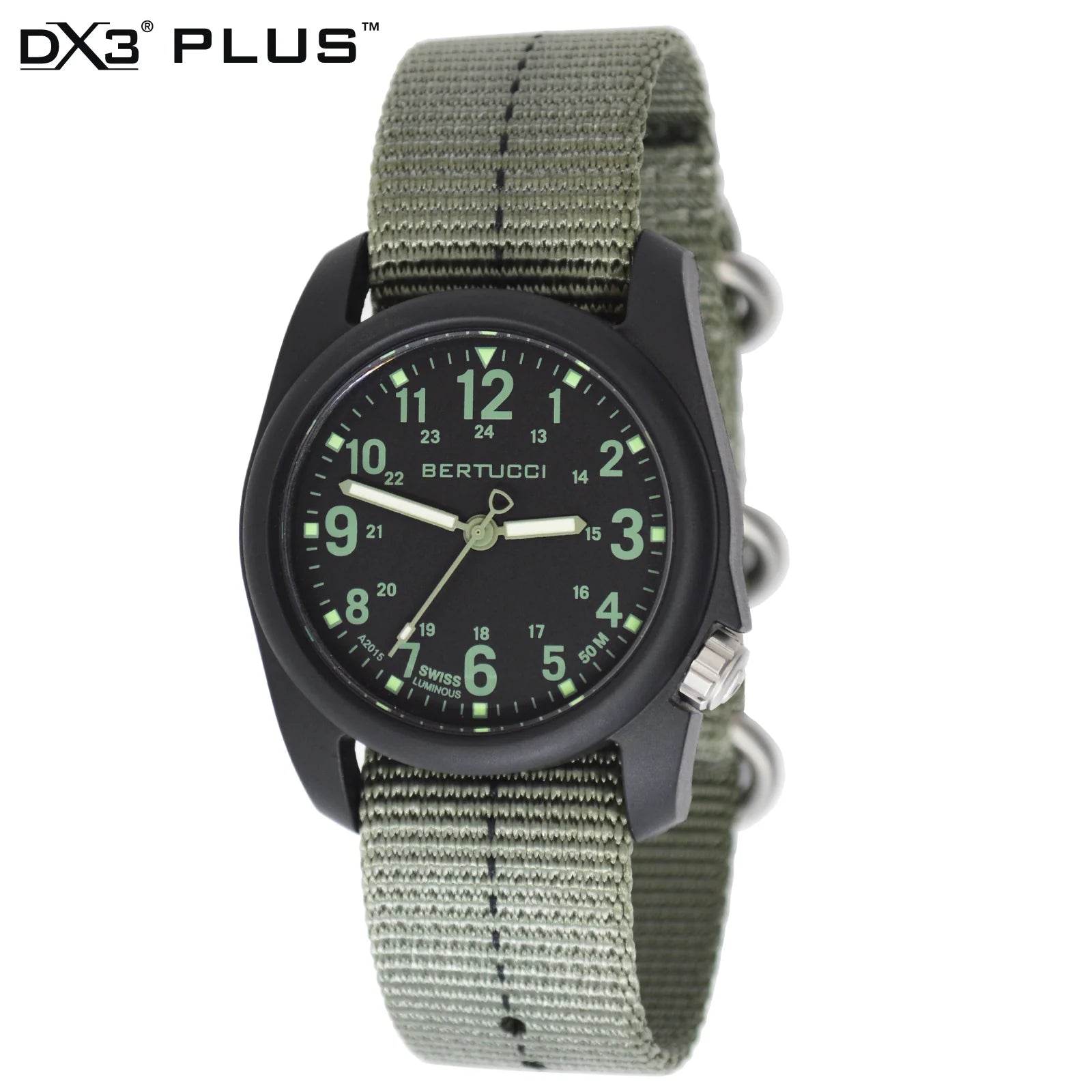 DX3® PLUS™ - BLACK W/ DRAB DIAL, DEFENDER DRAB™ W/ BLACK DASH LINE™ NYLON BAND
