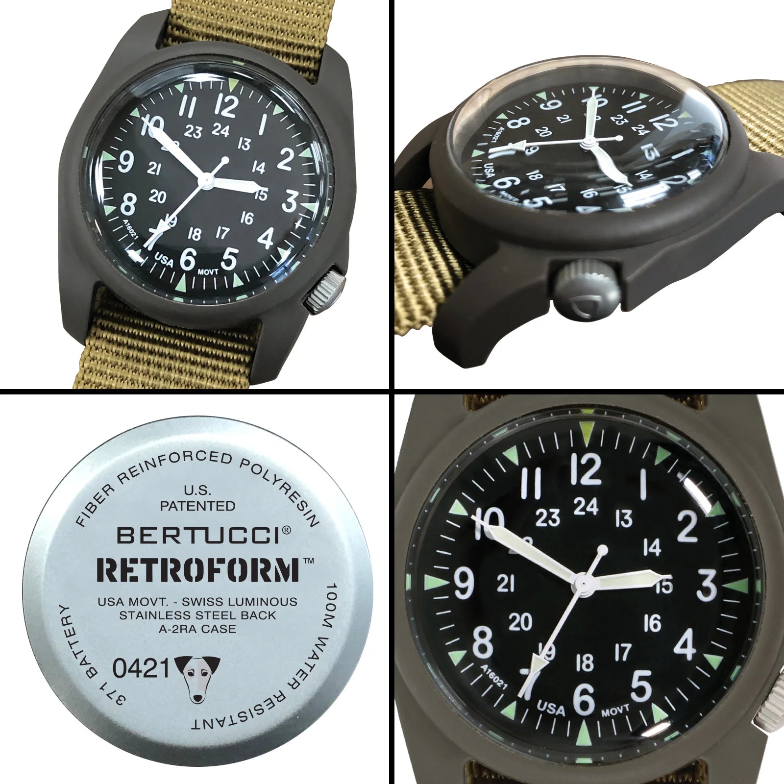 BERTUCCI A-2RA RETROFORM™ - BLACK DIAL, RETROFORM™ GHOST GRAY NYLON BAND