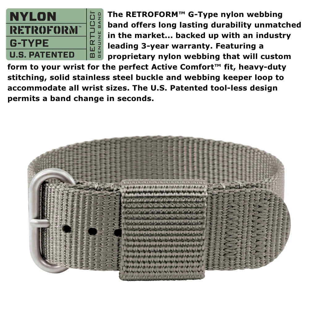 BERTUCCI A-2RA RETROFORM™ - BLACK DIAL, RETROFORM™ GHOST GRAY NYLON BAND