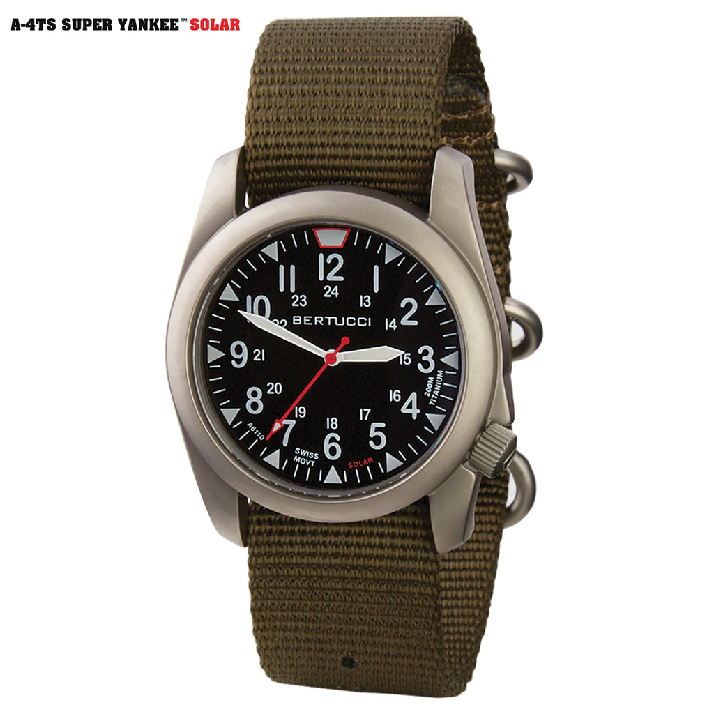 BERTUCCI A-4TS SUPER YANKEE™ SOLAR - BLACK DIAL, DEFENDER OLIVE™ NYLON BAND
