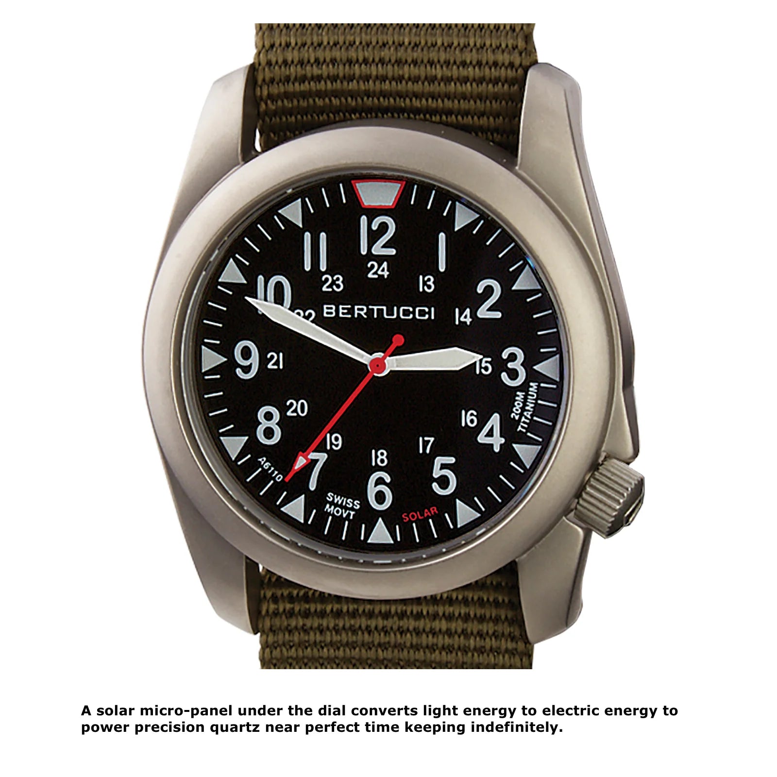 BERTUCCI A-4TS SUPER YANKEE™ SOLAR - BLACK DIAL, DEFENDER OLIVE™ NYLON BAND