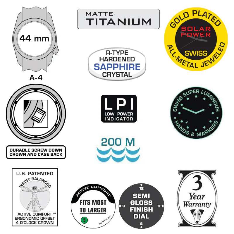 BERTUCCI A-4TS SUPER YANKEE™ SOLAR - BLACK DIAL, DESERT ROUGH-OUT LEATHER + WEBBING BAND