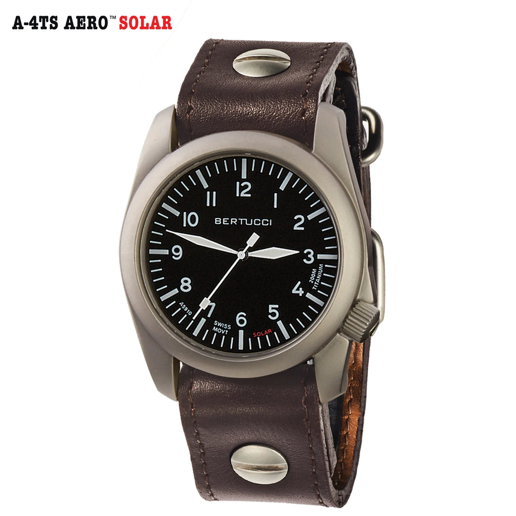 Bertucci A-4TS AERO™ SOLAR - BLACK DIAL, VINTAGE BROWN W/ POST SCREW LEATHER