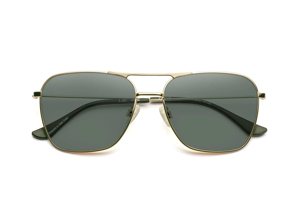 Caddis Hooper Sunglasses Polished Gold - Polarized Green