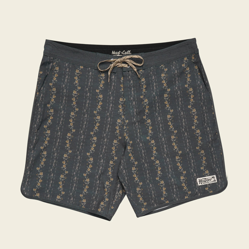 Bruja Boardshorts 18.5" - Hibiscus Ribbons-Antique Black