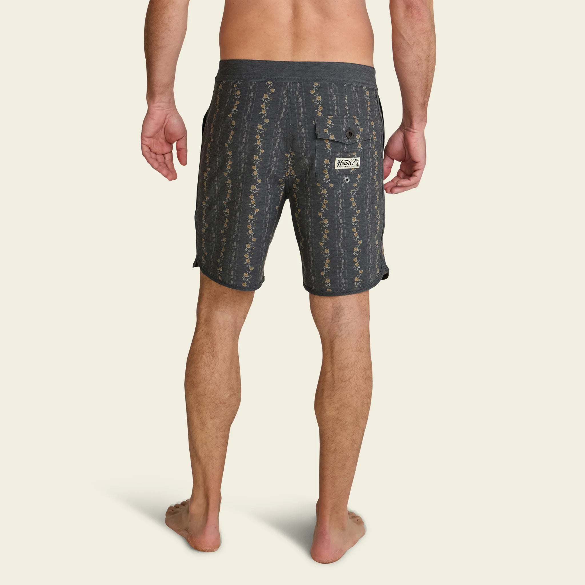 Bruja Boardshorts 18.5" - Hibiscus Ribbons-Antique Black