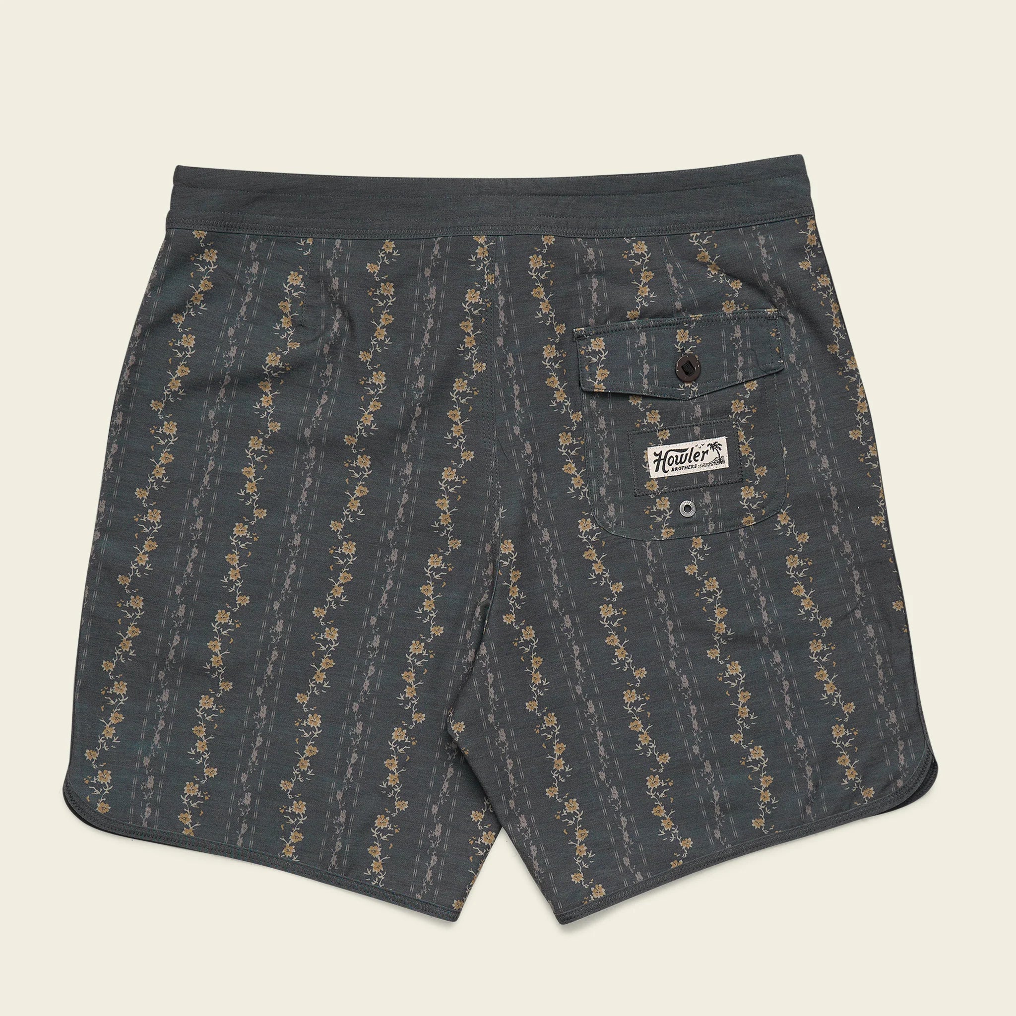 Bruja Boardshorts 18.5" - Hibiscus Ribbons-Antique Black