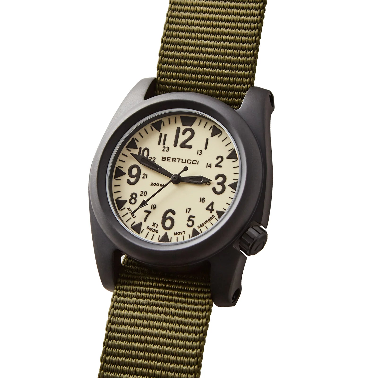 Bertucci A-2S BALLISTA X1 ILLUMINATED, X1 SWISS SUPER LUMINOUS DIAL W/ DEFENDER OLIVE NYLON BAND
