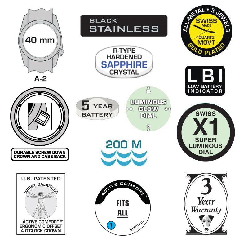 Bertucci A-2S BALLISTA X1 ILLUMINATED, X1 SWISS SUPER LUMINOUS DIAL W/ DEFENDER OLIVE NYLON BAND