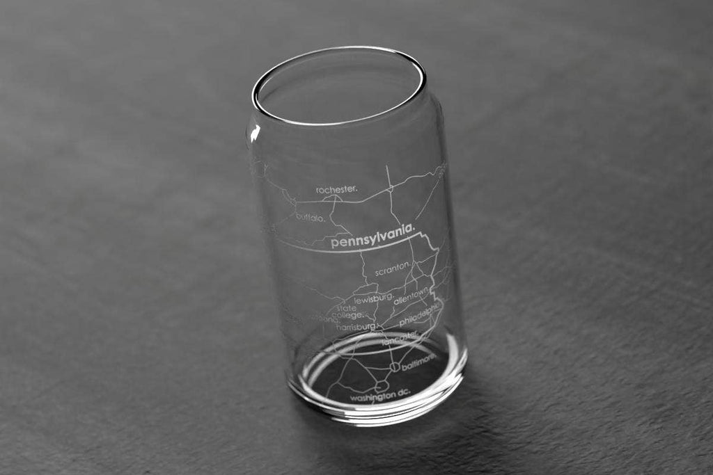 State Maps - Etched Glass Beer / Soda Can Tumbler - 16 oz