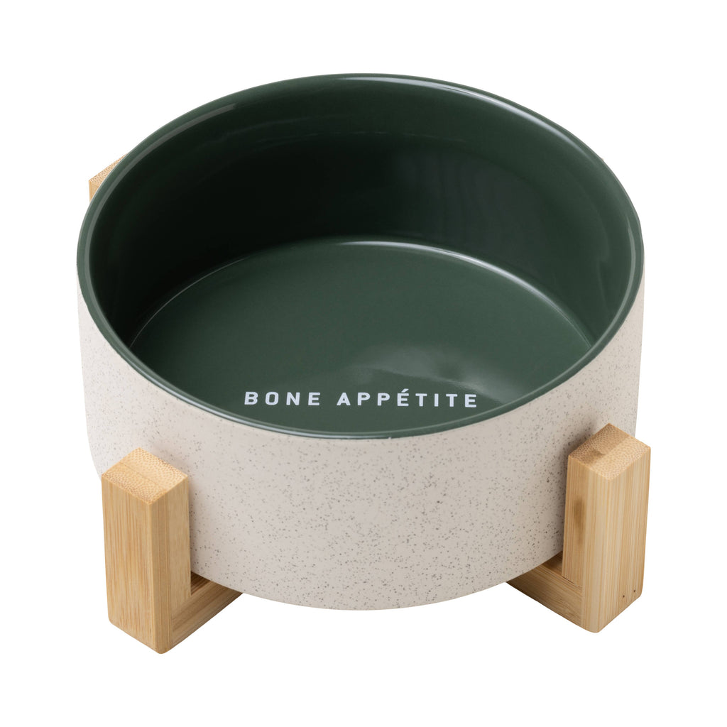 Cermic Bowl with Wooden Stand - Green, Bon Appetite