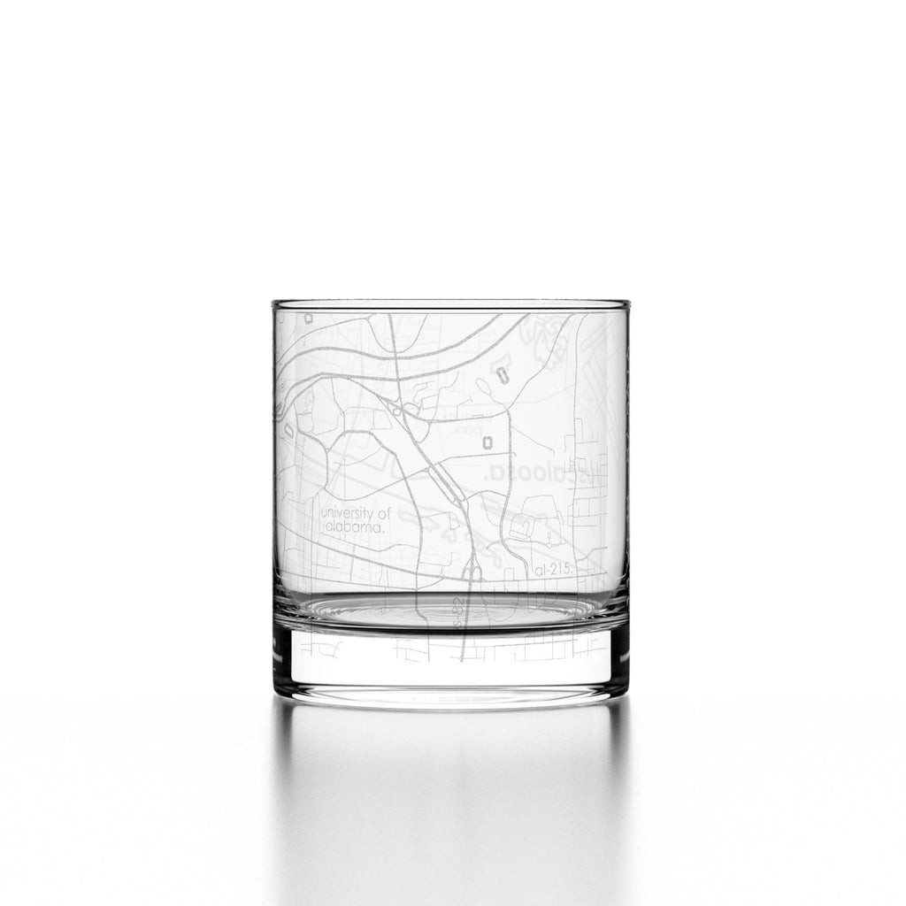 Tuscaloosa AL Map Rocks Whiskey Glass