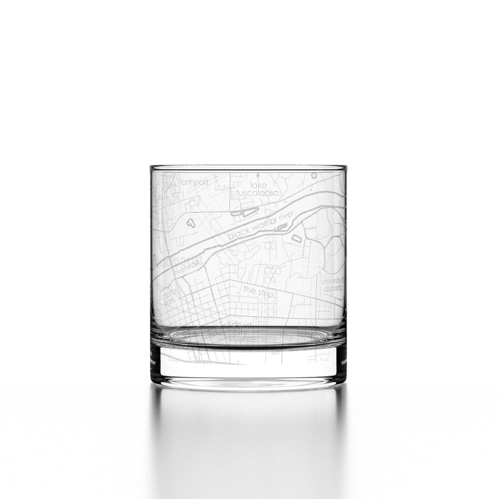 Tuscaloosa AL Map Rocks Whiskey Glass