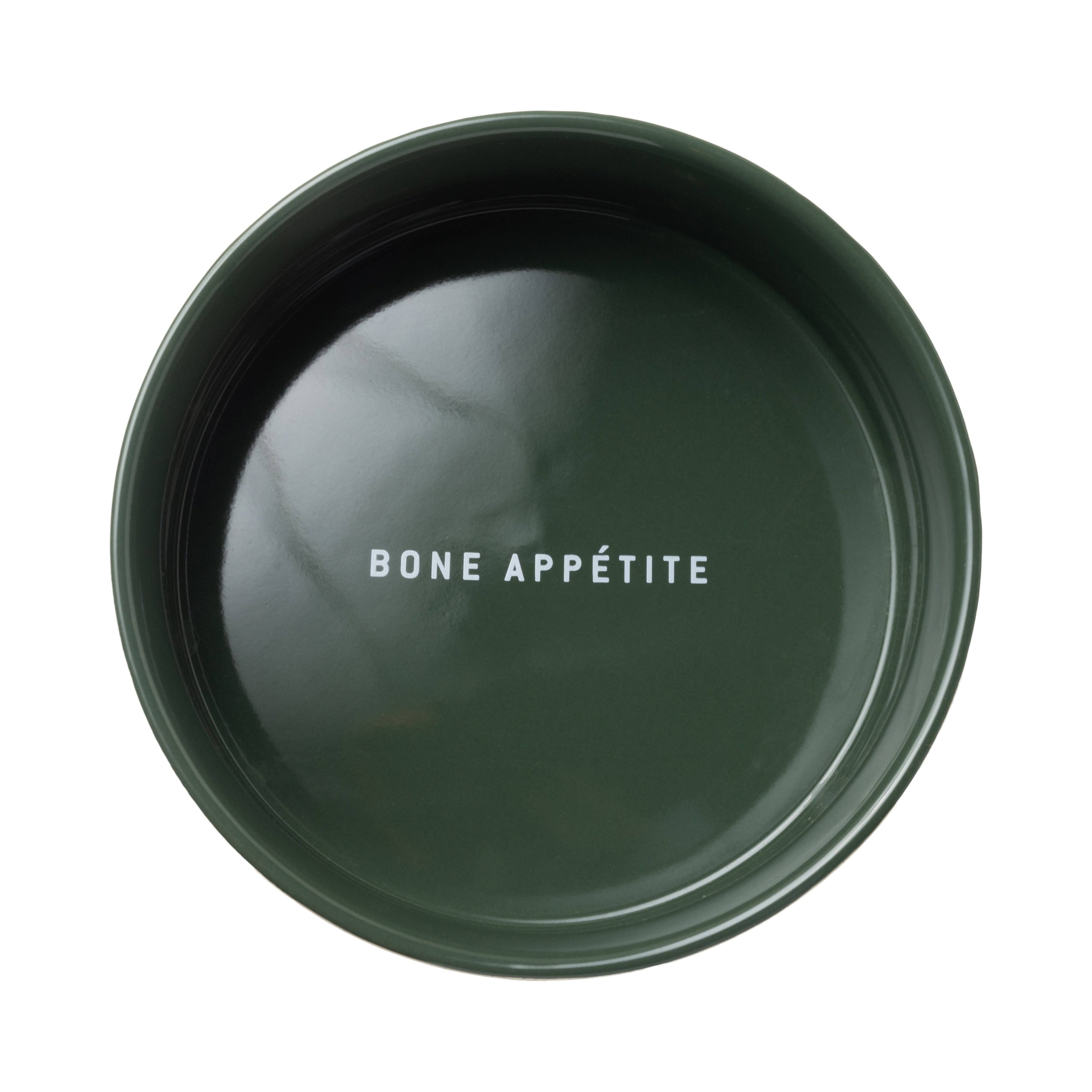 Cermic Bowl with Wooden Stand - Green, Bon Appetite
