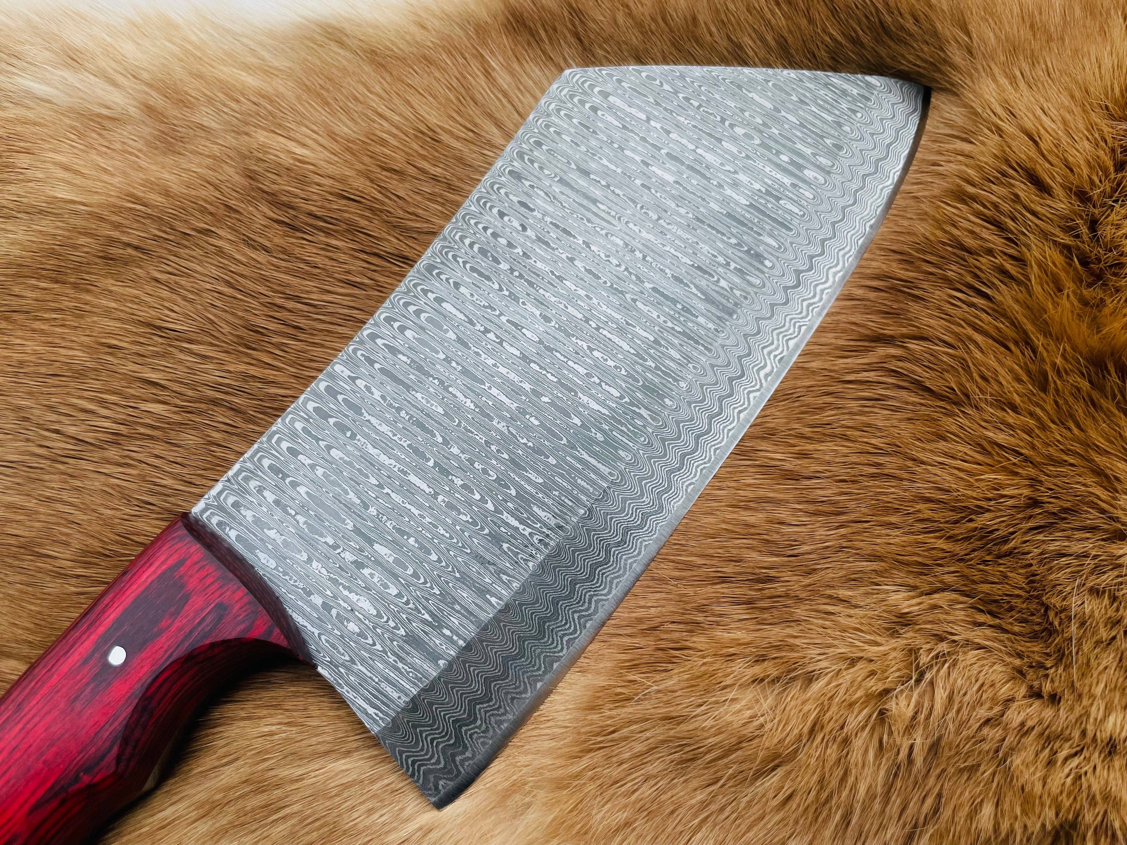 Custom Damascus steel cleaver Red Handle Chinese Cleaver