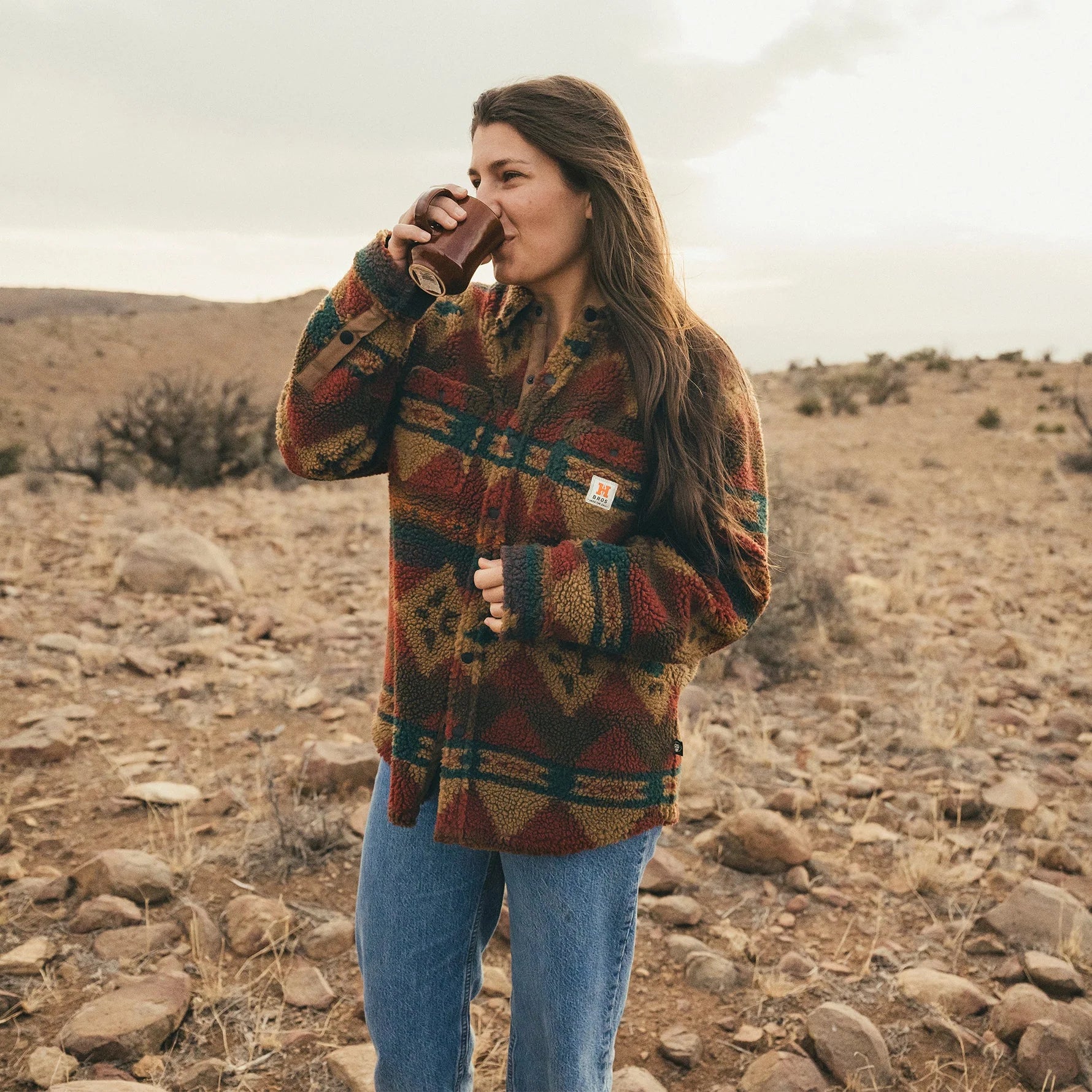 Allegheny Fleece Overshirt - Mitla Motifs - Brick