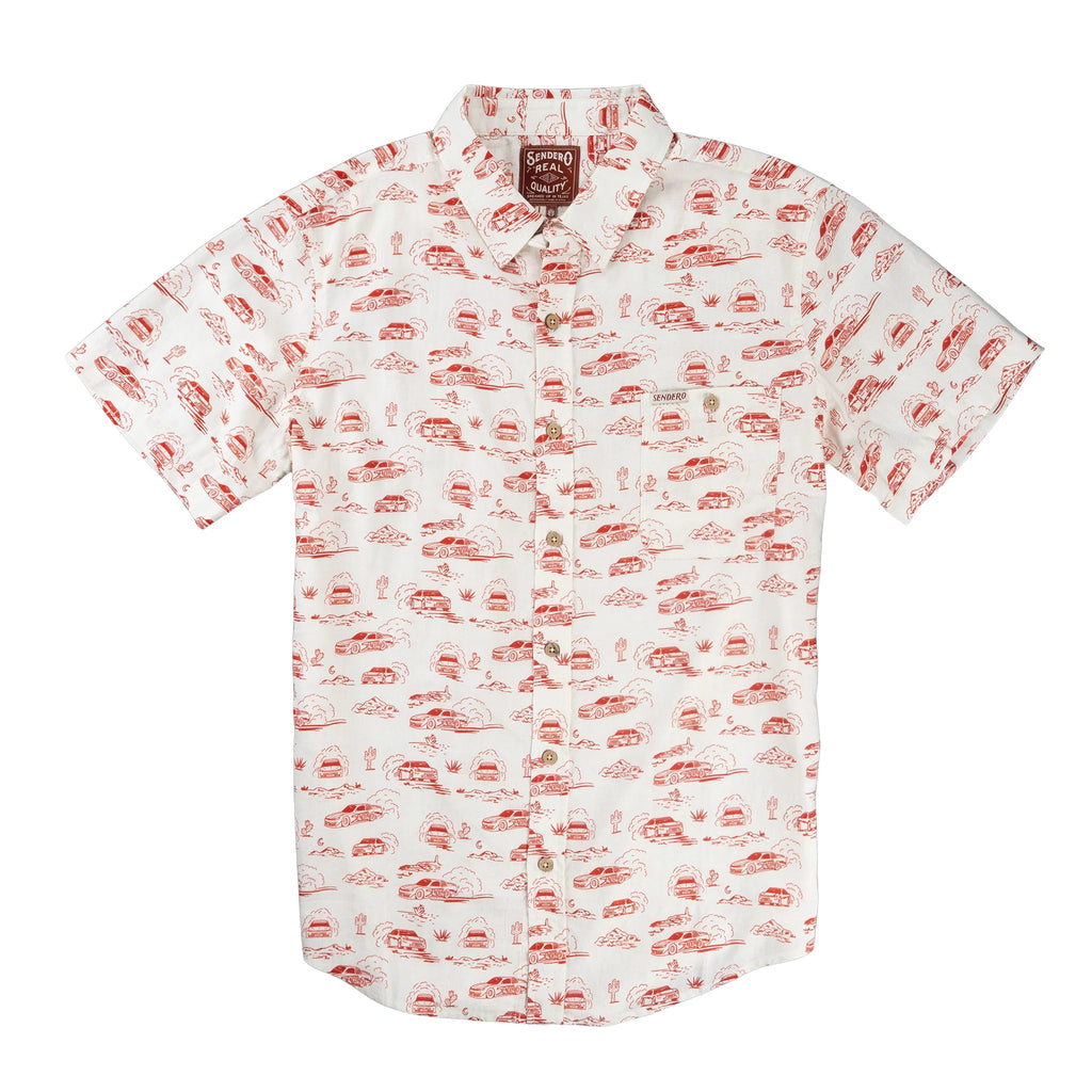 City Slicker Button Up Short Sleeve Shirt - Red Car Toile