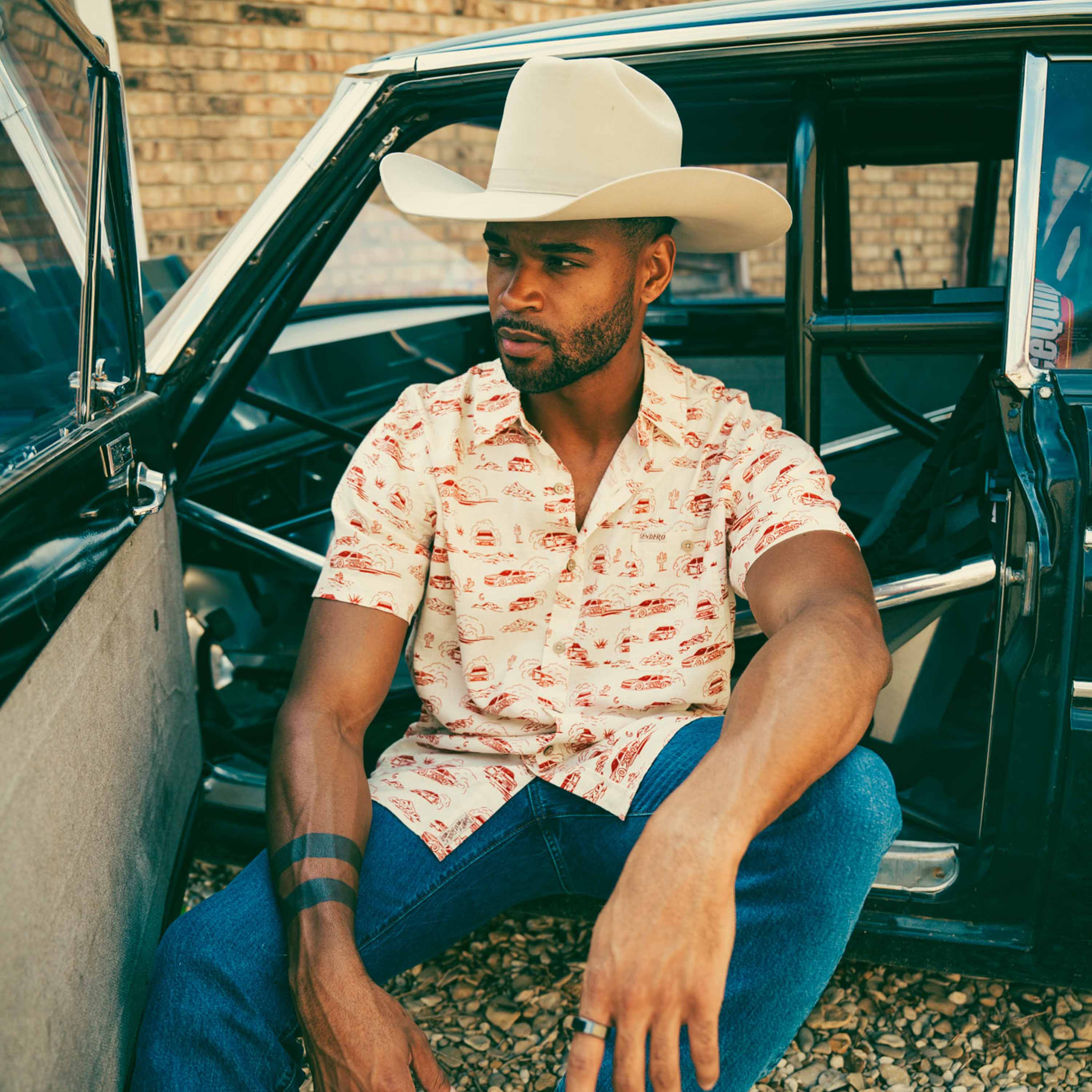 City Slicker Button Up Short Sleeve Shirt - Red Car Toile