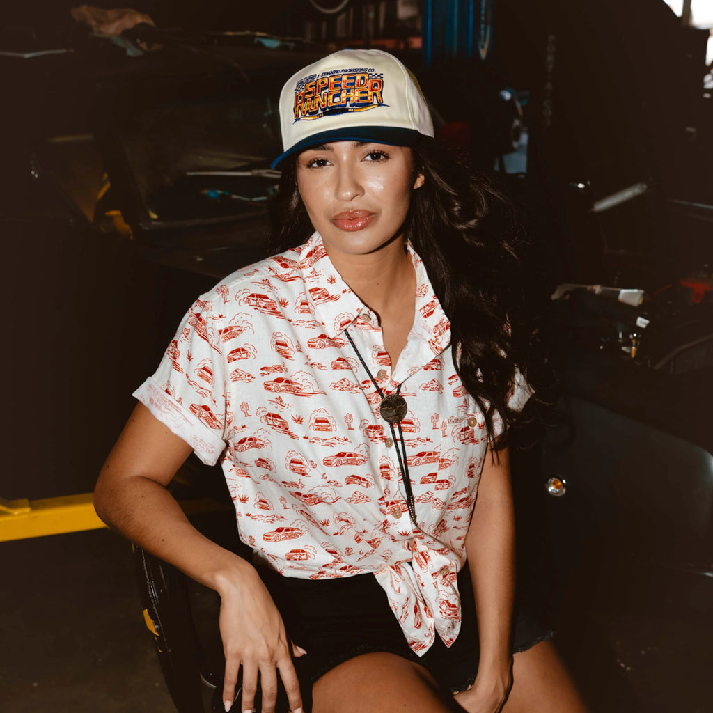 City Slicker Button Up Short Sleeve Shirt - Red Car Toile