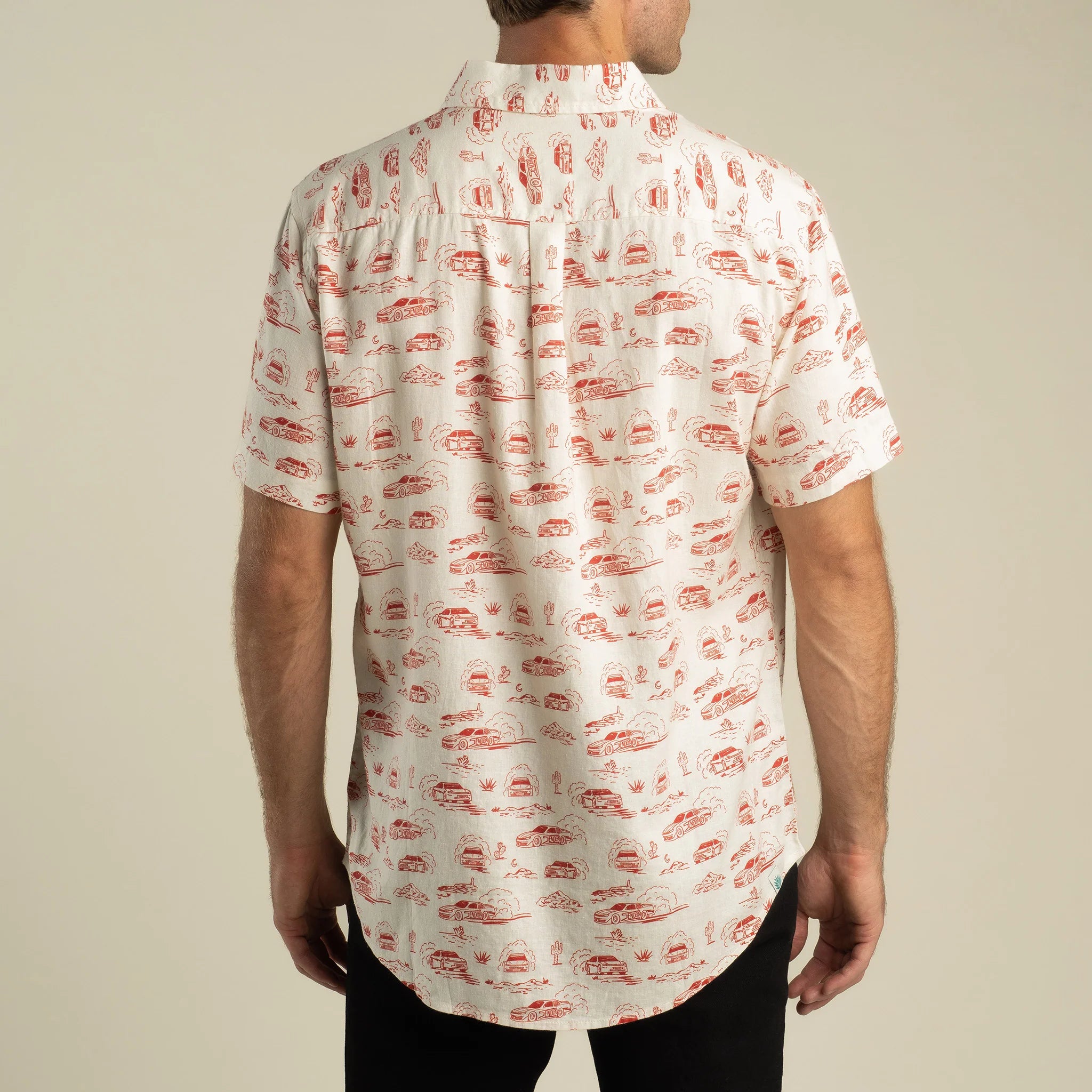 City Slicker Button Up Short Sleeve Shirt - Red Car Toile