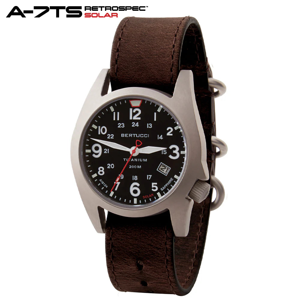 Bertucci A-7TS RETROSPEC™ SOLAR BLACK DIAL, ALPINA BROWN DURAFORM™ LEATHER BAND