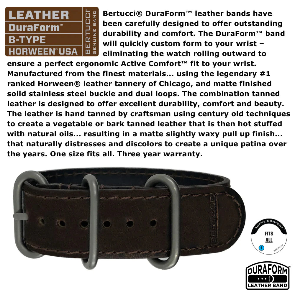 Bertucci A-7TS RETROSPEC™ SOLAR BLACK DIAL, ALPINA BROWN DURAFORM™ LEATHER BAND