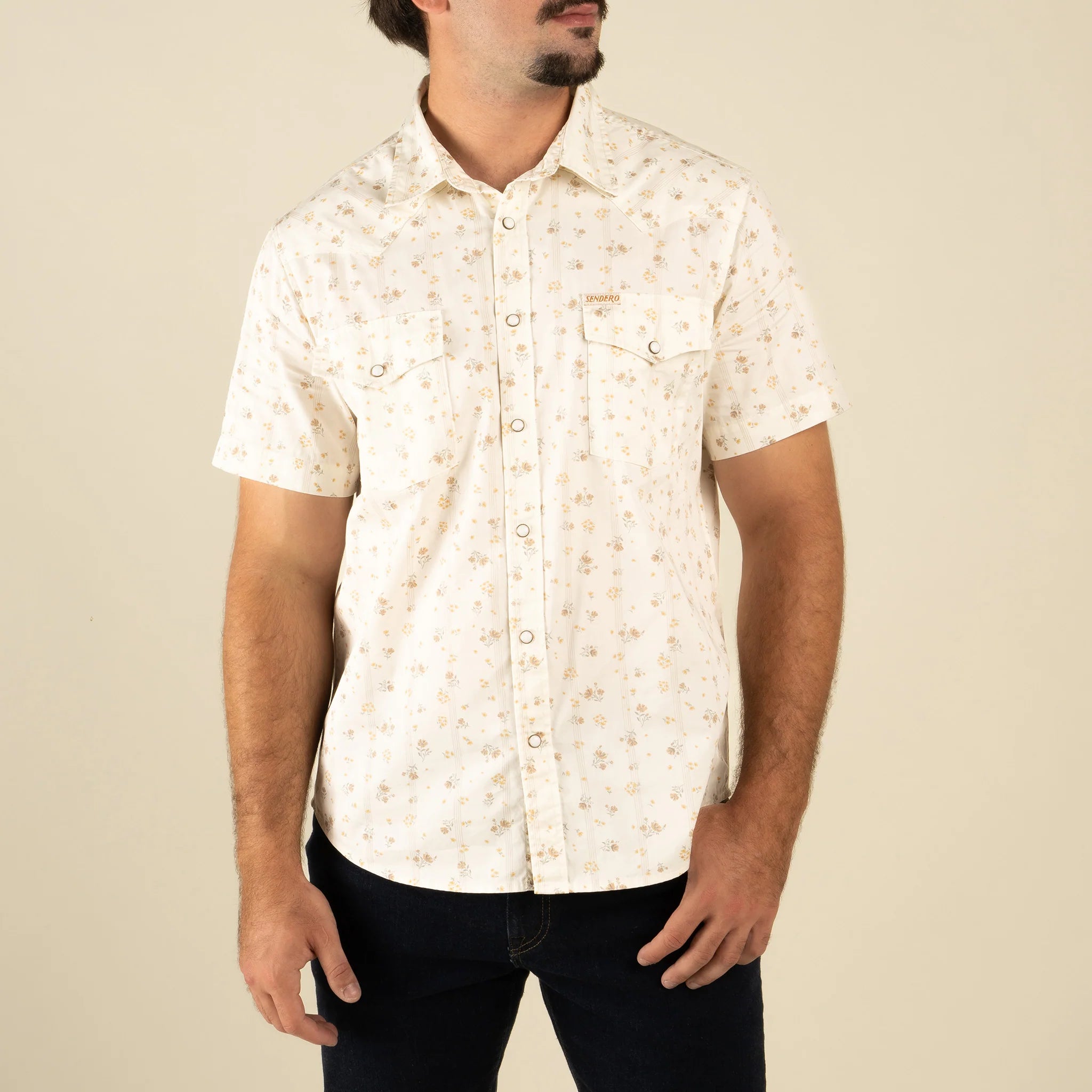 The Wyatt Pearl Snap Short Sleeve Print Shirt - Dustbloom Antique White
