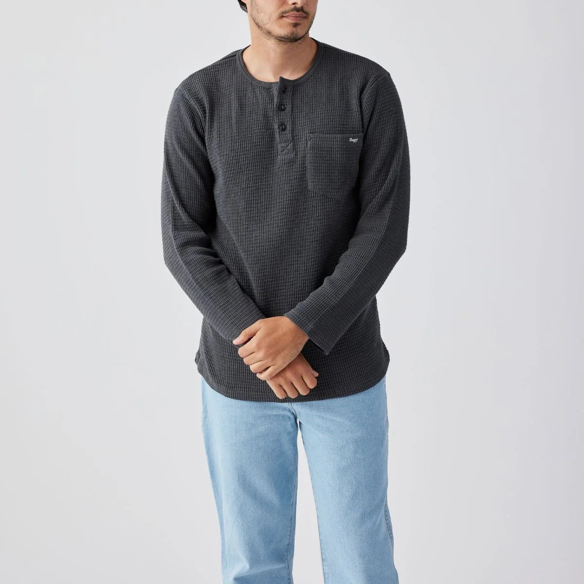 Sawpit Henley LS Thermal Vintage Black